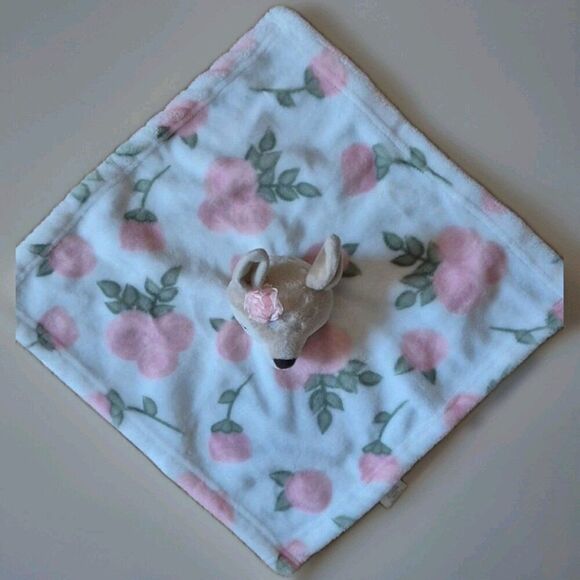 HB Hudson Baby FAWN Deer SECURITY BLANKET White Pink Roses Soft Plush LOVEY - Picture 3 of 6